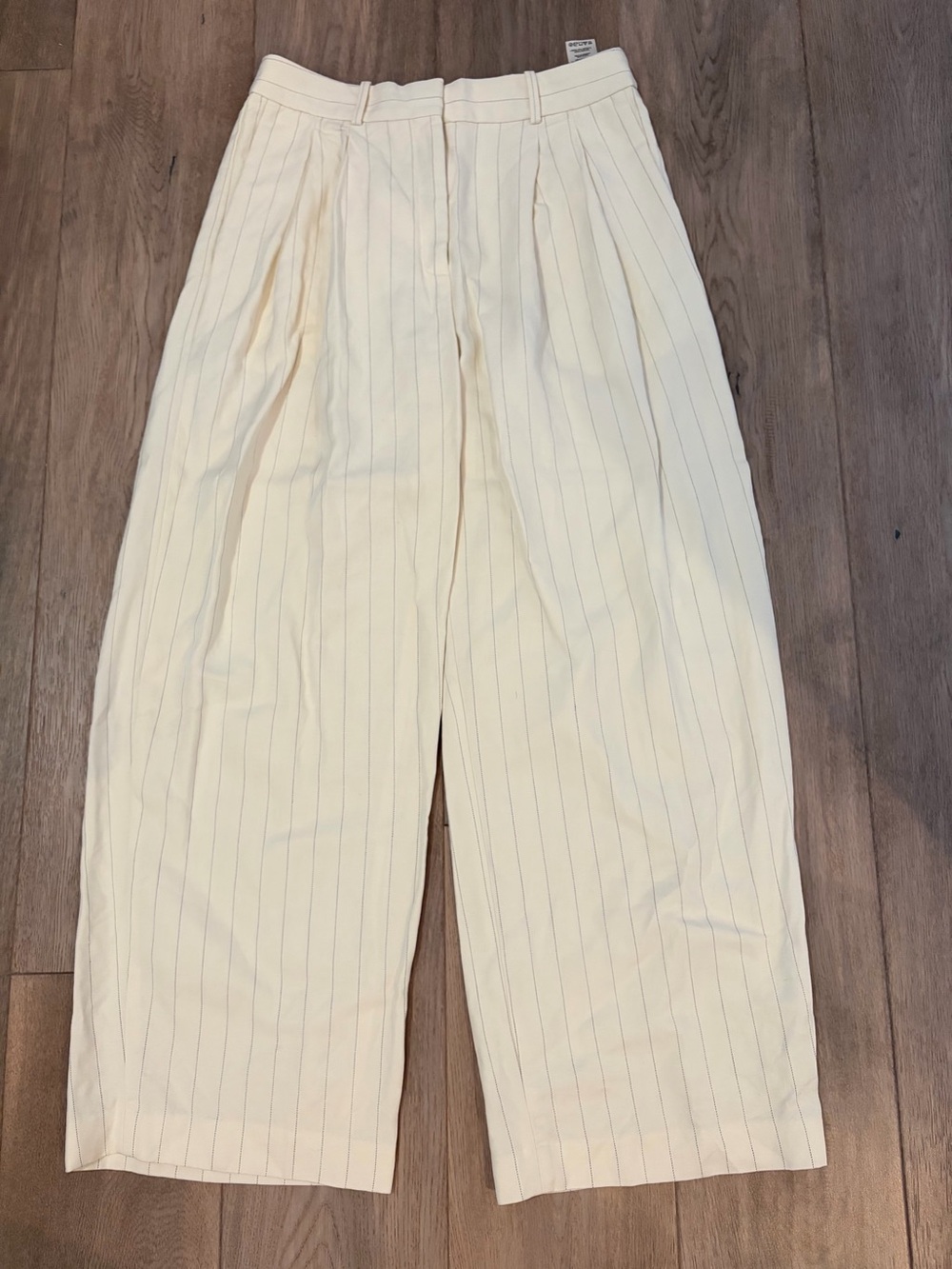 Babaton Cream Pinstripe Wide-Leg Linen Trousers